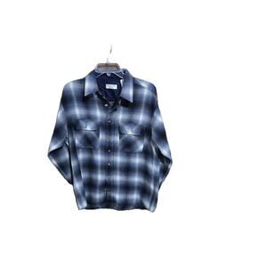 Covington Flannel Top blue Plaid Pockets Size M